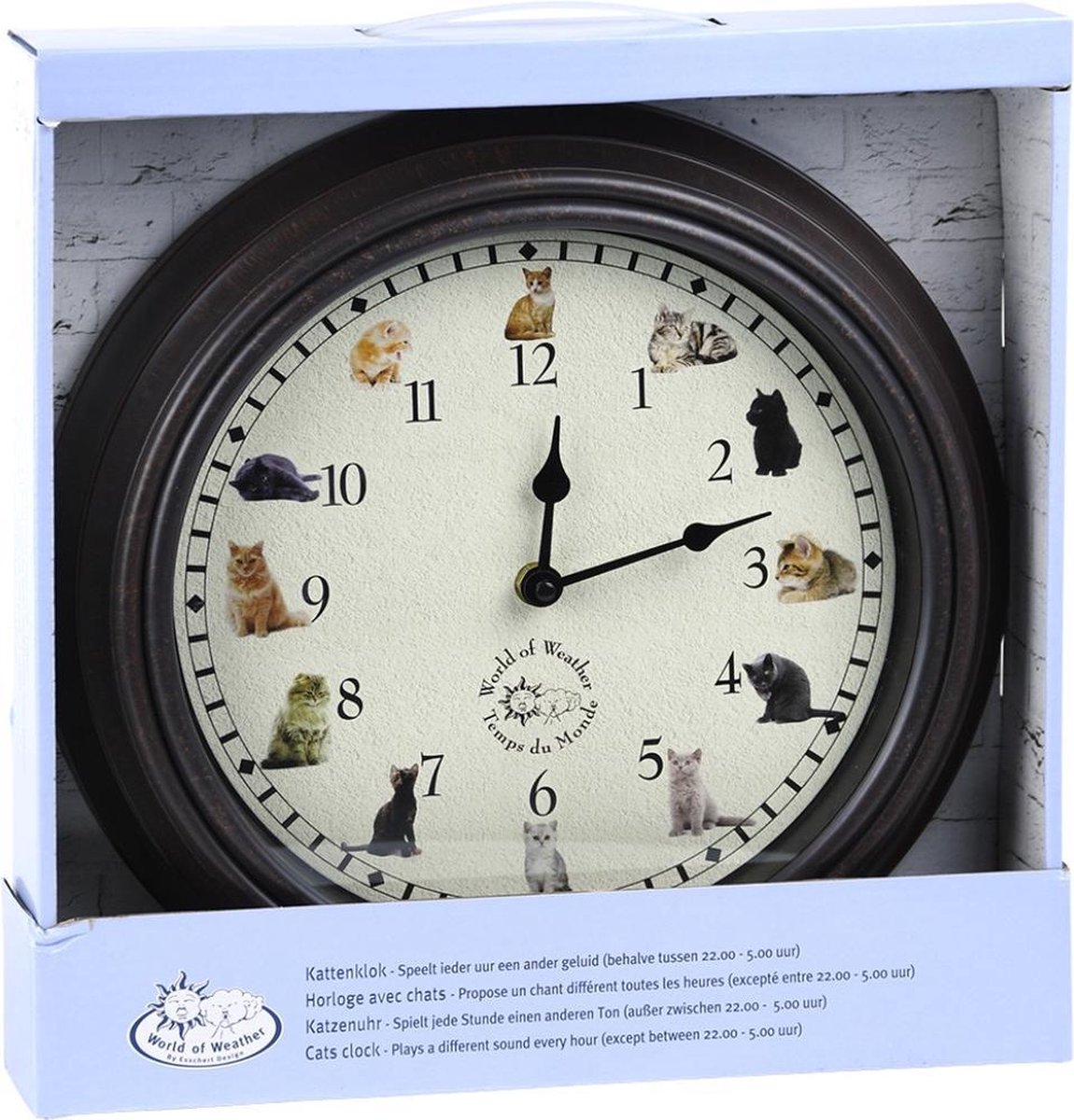 Wandklok Met Poezengeluiden 30 X 5 Cm - Wandklokken - Bruin