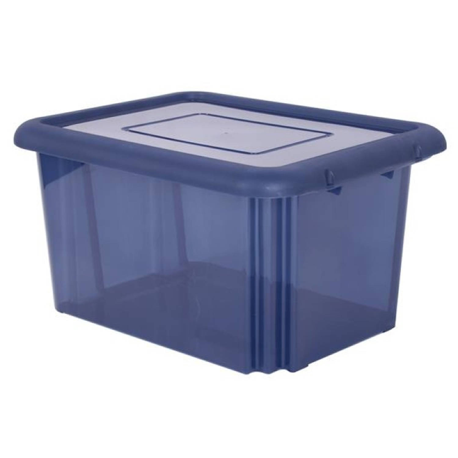 Kunststof Opbergbox/opbergdoos Donker Transparant L58 X B44 X H31 Cm Stapelbaar - Opbergbox - Blauw