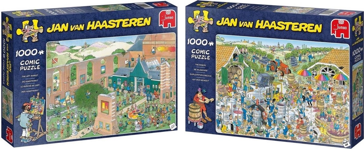 Jan Van Haasteren - 2 Stuks - De Kunstmarkt 1000 Stukjes & De Wijnmakerij 1000 Stukjes