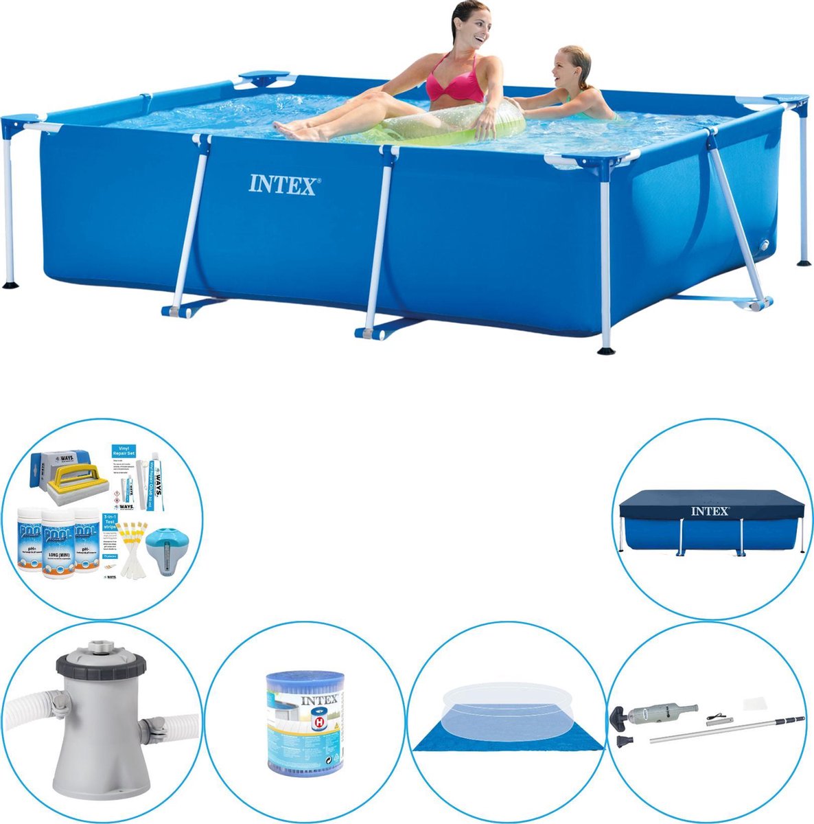 Intex Frame Pool Rechthoekig 220x150x60 Cm - Zwembad Inclusief Accessoires - Blauw