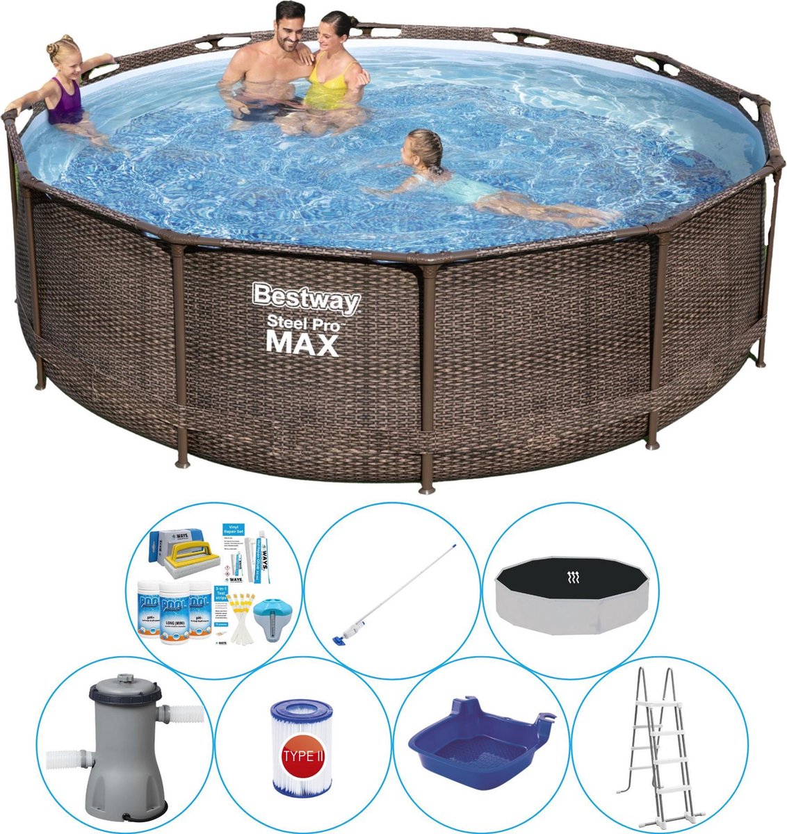 Bestway Zwembad Combinatie Deal - Steel Pro Max Rattan 366x100 Cm - Bruin