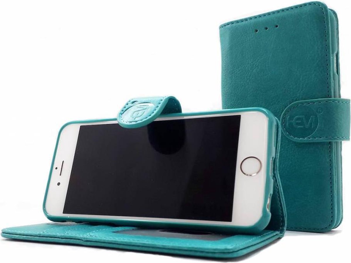 Hem Apple Iphone 12 Mini - Pure Leren Portemonnee Hoesje - Lederen Wallet Case Tpu Meegekleurde Binnenkant- Book - Turquoise