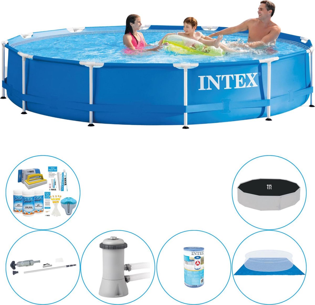 Intex Metal Frame Rond 366x76 Cm - Zwembad Combinatie Pakket - Blauw