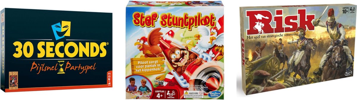 Hasbro Spellenbundel - Bordspellen - 3 Stuks - 30 Seconds & Risk & Stef Stuntpiloot