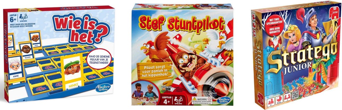 Hasbro Spellenbundel - Bordspel - 3 Stuks - Wie Is Het? & Stratego Junior & Stef Stuntpiloot