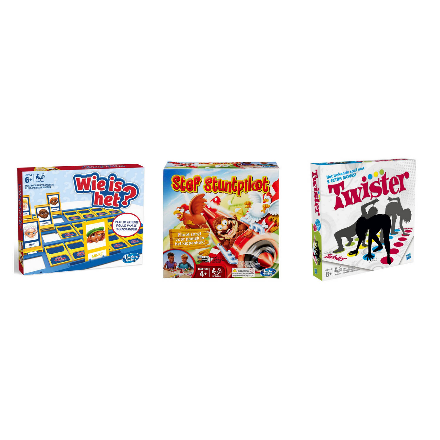 Hasbro Spellenbundel - Bordspel - 3 Stuks - Wie Is Het? & Twister & Stef Stuntpiloot