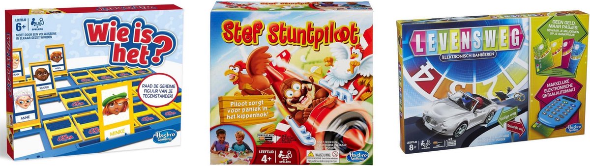 Hasbro Spellenbundel - Bordspel - 3 Stuks - Wie Is Het? & Levensweg Electronisch Bankieren & Stef Stuntpiloot