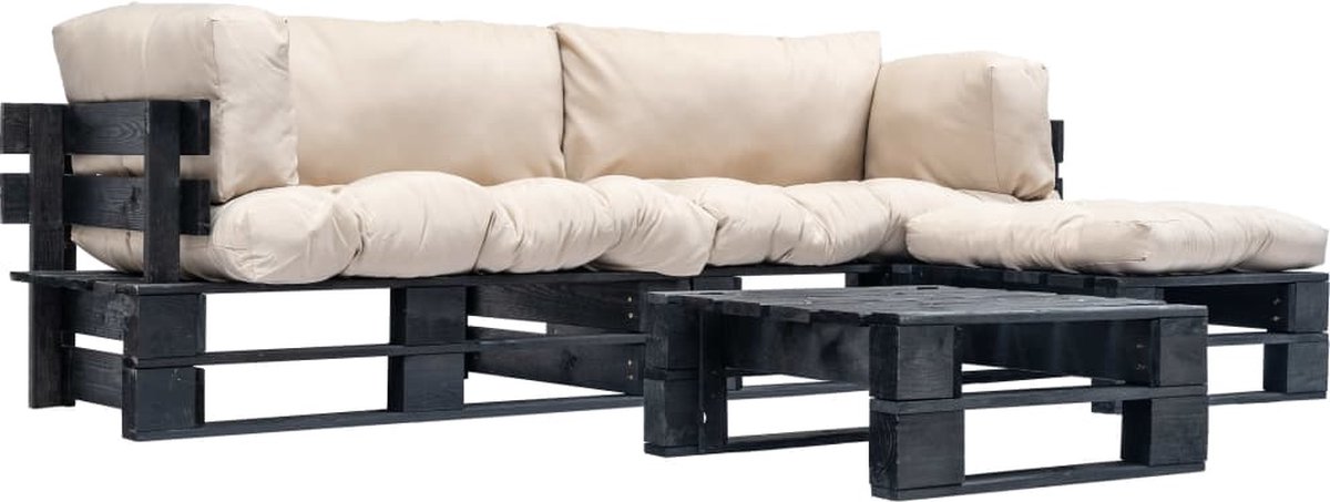 Vidaxl 4-delige Loungeset Pallet Met Zandkleurige Kussens Hout - Beige