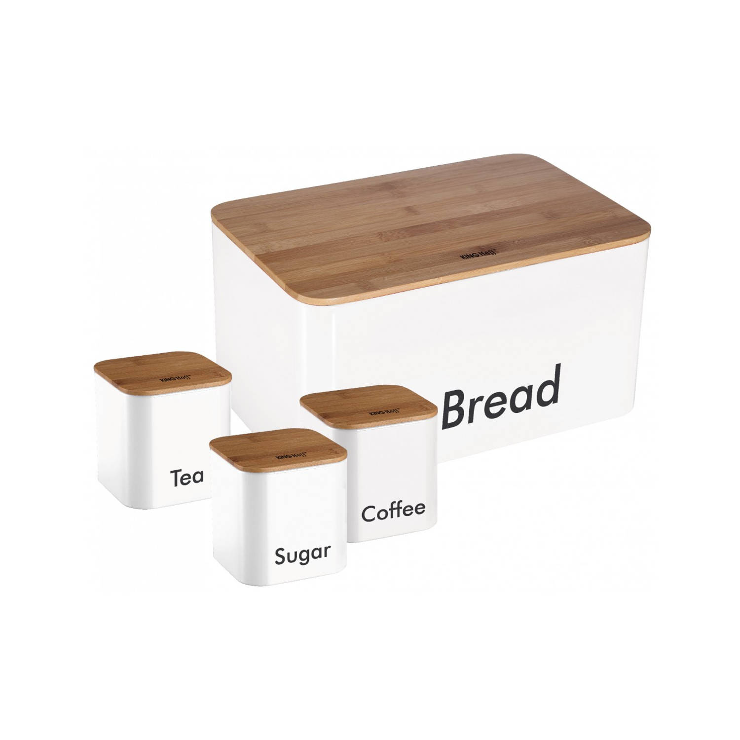 KINGHOFF 1026 - Broodtrommel Set Rvs Met Hout - 35x23x18,5 Cm - Wit