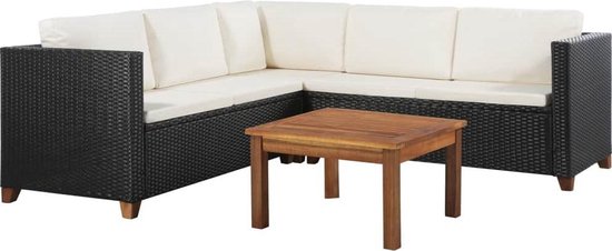 Vidaxl Loungeset Poly Rattan En Wit 15-delig - Zwart