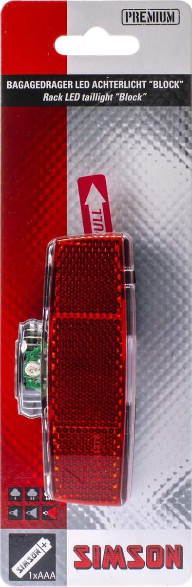 Simson Achterlicht Block Led Batterij Bagagedrager - Rood