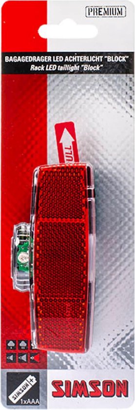 Simson Achterlicht Block Led Batterij Bagagedrager - Rood