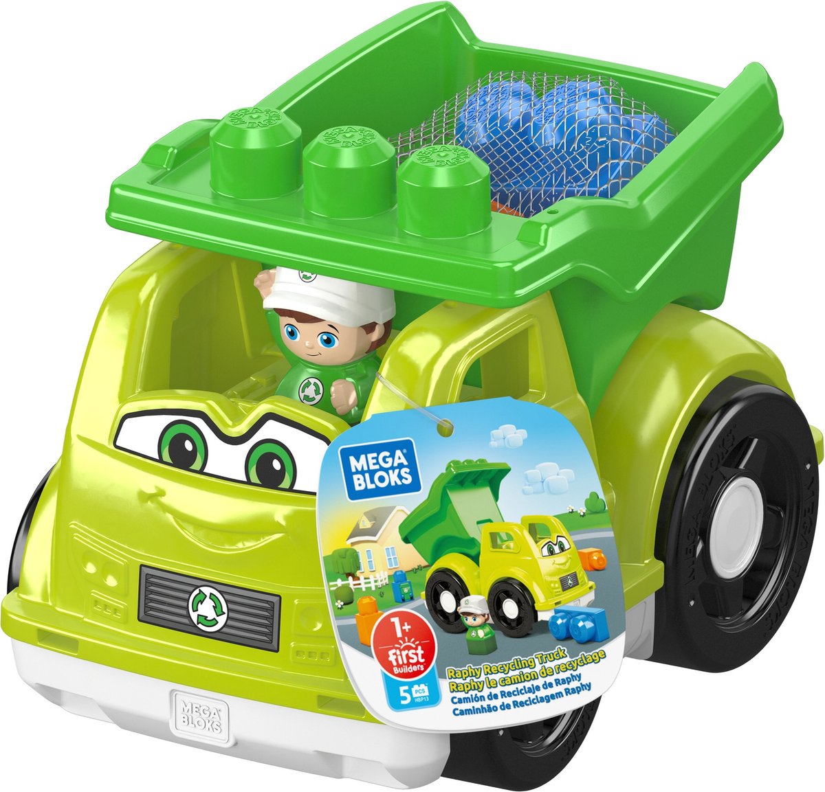 Mega Bloks constructiespeelgoed Raphy Recyling Truck 6 delig - Groen