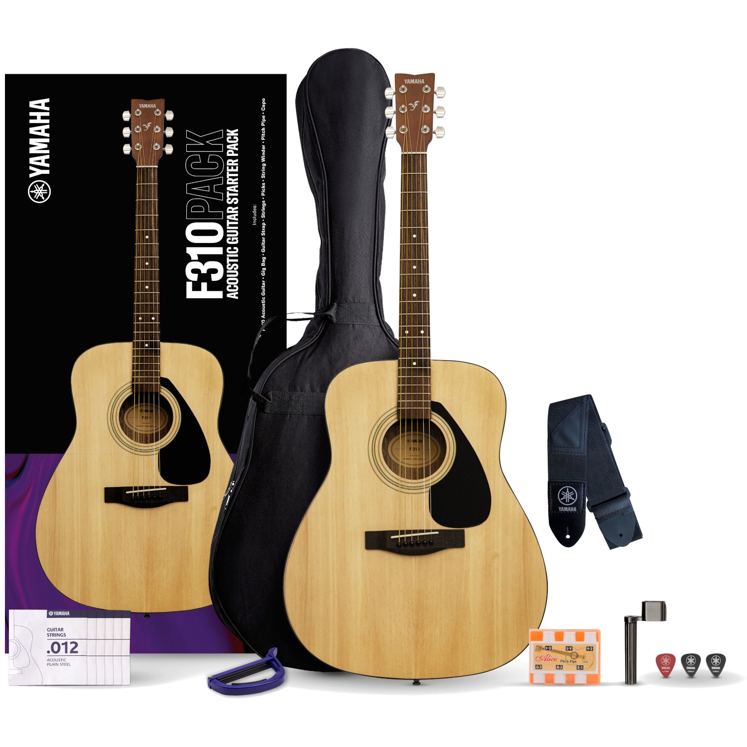 Yamaha F310PII Natural akoestische western gitaar set