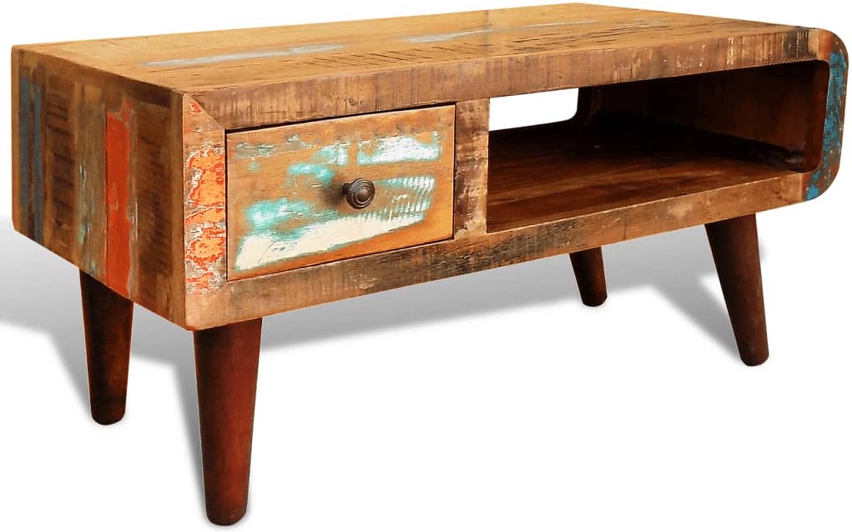 Vidaxl Salontafel Met 1 Gewelfde Rand En 1 Lade Gerecycled Hout - Bruin