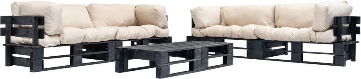 Vidaxl 6-delige Loungeset Pallet Met Zandkleurige Kussens Hout - Beige