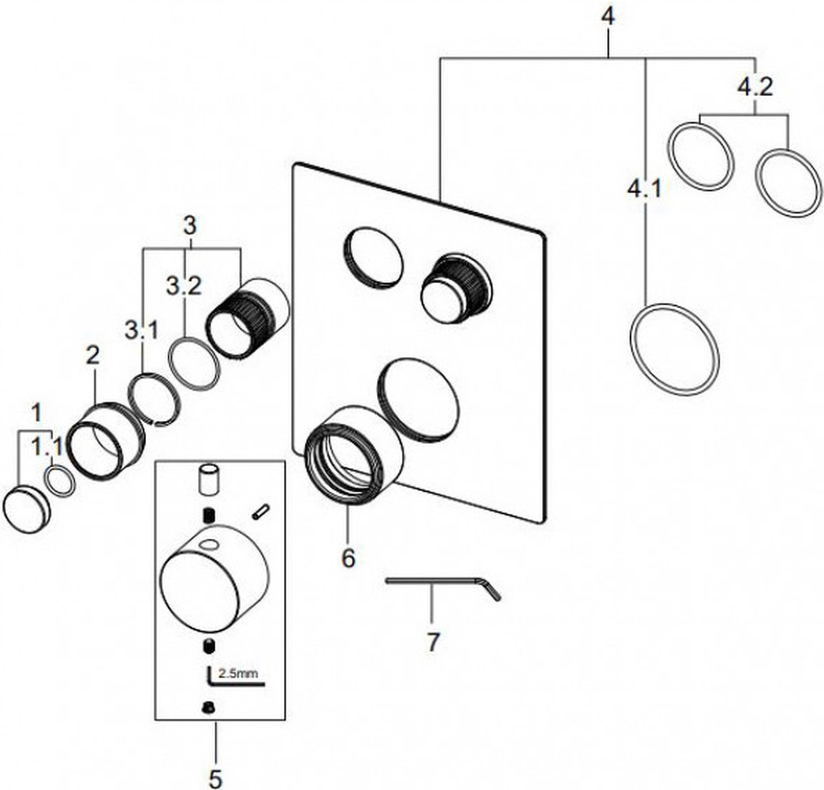 Wiesbaden Caral Klik Pro afbouwdeel inbouwthermostaat 2 weg geborsteld koper 29.3425