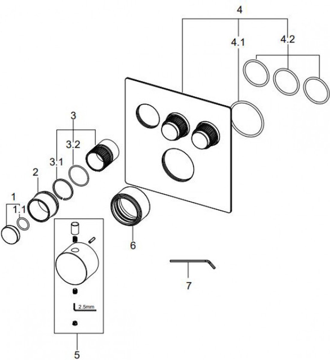 Wiesbaden Caral Klik Pro afbouwdeel inbouwthermostaat 3 weg chroom 29.3430