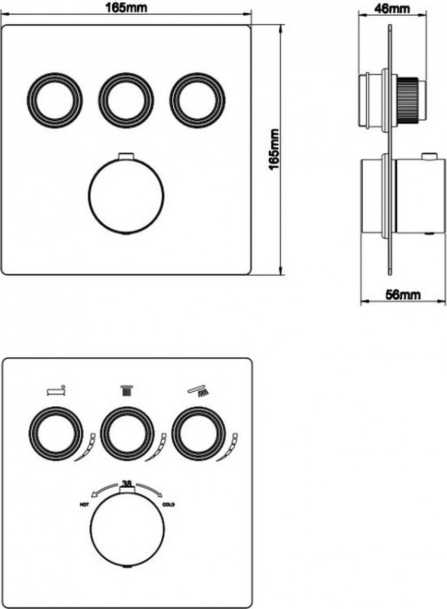 Wiesbaden Caral Klik Pro afbouwdeel inbouwthermostaat 3 weg gunmetal 29.3433