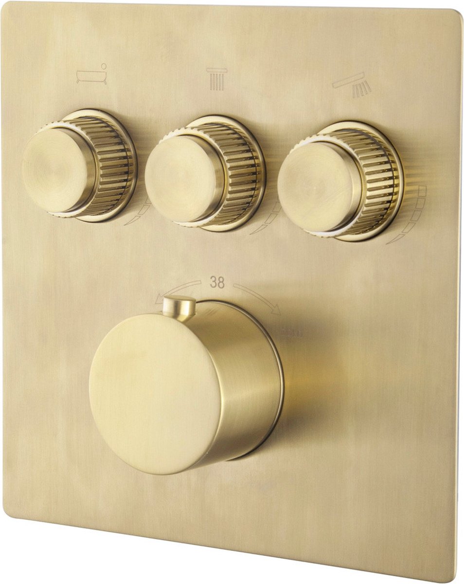 Wiesbaden Caral Klik Pro afbouwdeel inbouwthermostaat 3 weg geborsteld messing 29.3434 - Goud