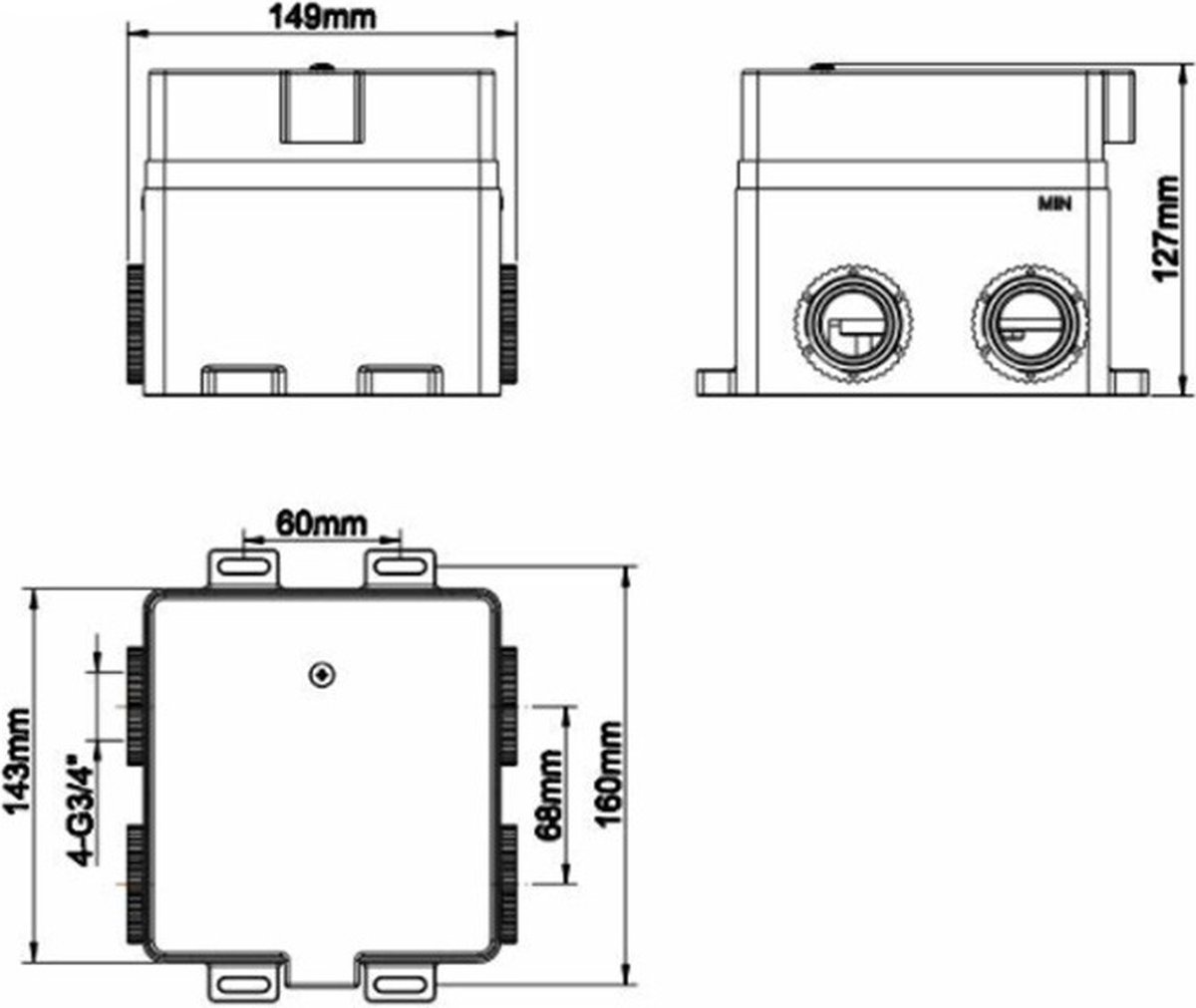 Wiesbaden Caral Klik Pro inbouwbox douchethermostaat 2 weg 29.3410