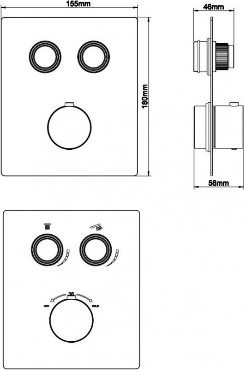 Wiesbaden Caral Klik Pro afbouwdeel inbouwthermostaat 2 weg geborsteld staal 29.3421