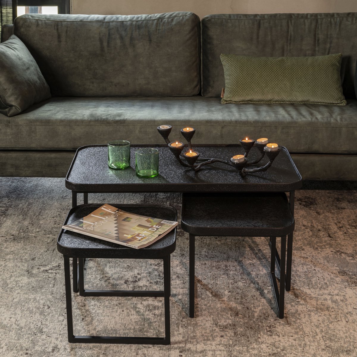 Dutchbone Winston Salontafel - Set van 3 - - Zwart