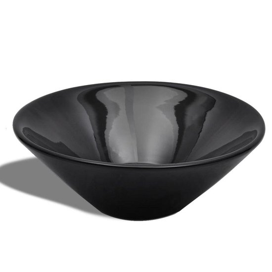 Wasbak, Keramiek, Rond, - Zwart