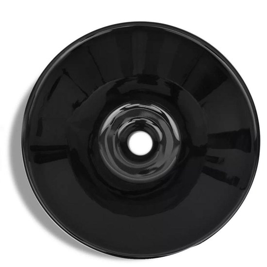 Wasbak, Keramiek, Rond, - Zwart