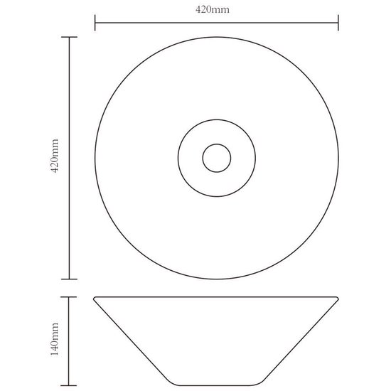 Wasbak, Keramiek, Rond, - Zwart