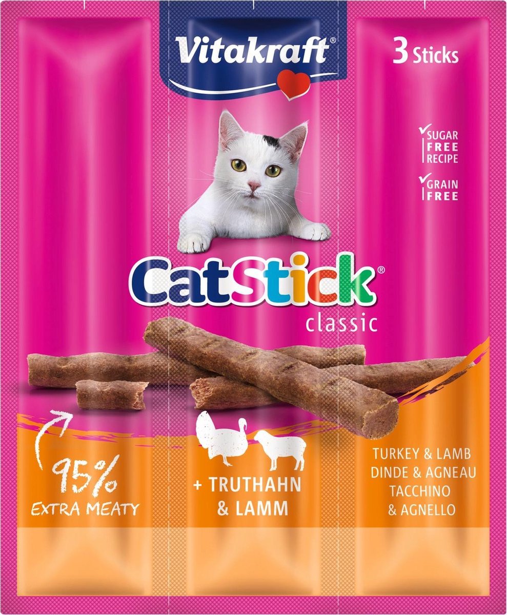 Vitakraft Cat-Stick Mini 3 stuks - Kattensnack - Kalkoen&Lam