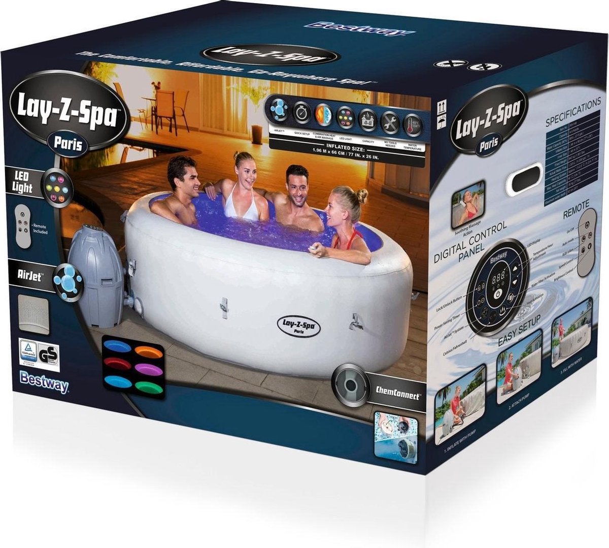 Bestway Opblaasbare Jacuzzi Lay-Z Spa Paris - Ø 196 x 66 cm - Grijs