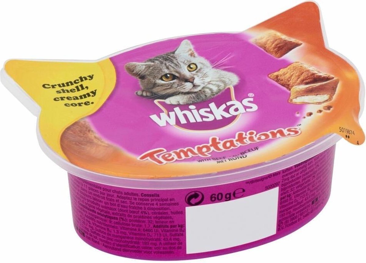 Whiskas Temptations 60 g - Kattensnack - Rund&Vlees