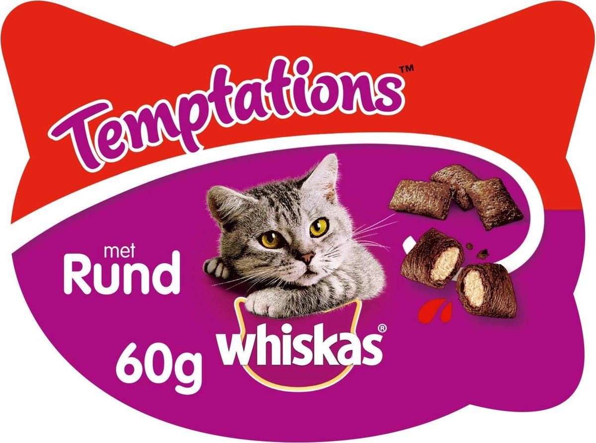 Whiskas Temptations 60 g - Kattensnack - Rund&Vlees