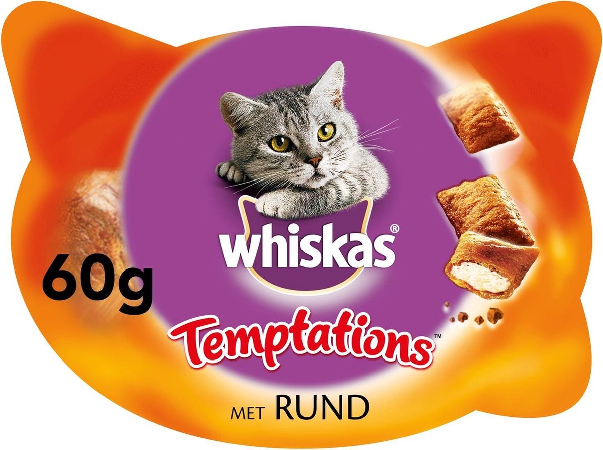 Whiskas Temptations 60 g - Kattensnack - Rund&Vlees