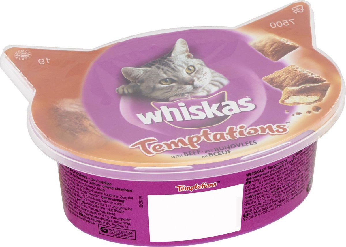 Whiskas Temptations 60 g - Kattensnack - Rund&Vlees
