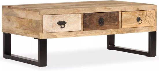 Vidaxl Salontafel Met 3 Lades 90x50x35 Cm Massief Mangohout - Bruin