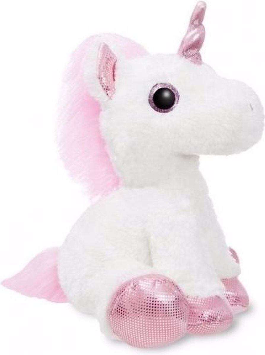 Verjaardag Knuffel Eenhoorn Roze/ - 30 Cm - Incl. Gratis Verjaardagskaart - Wit