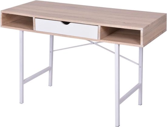 Vidaxl Bureau Met 1 Lade Eiken En - Blanco