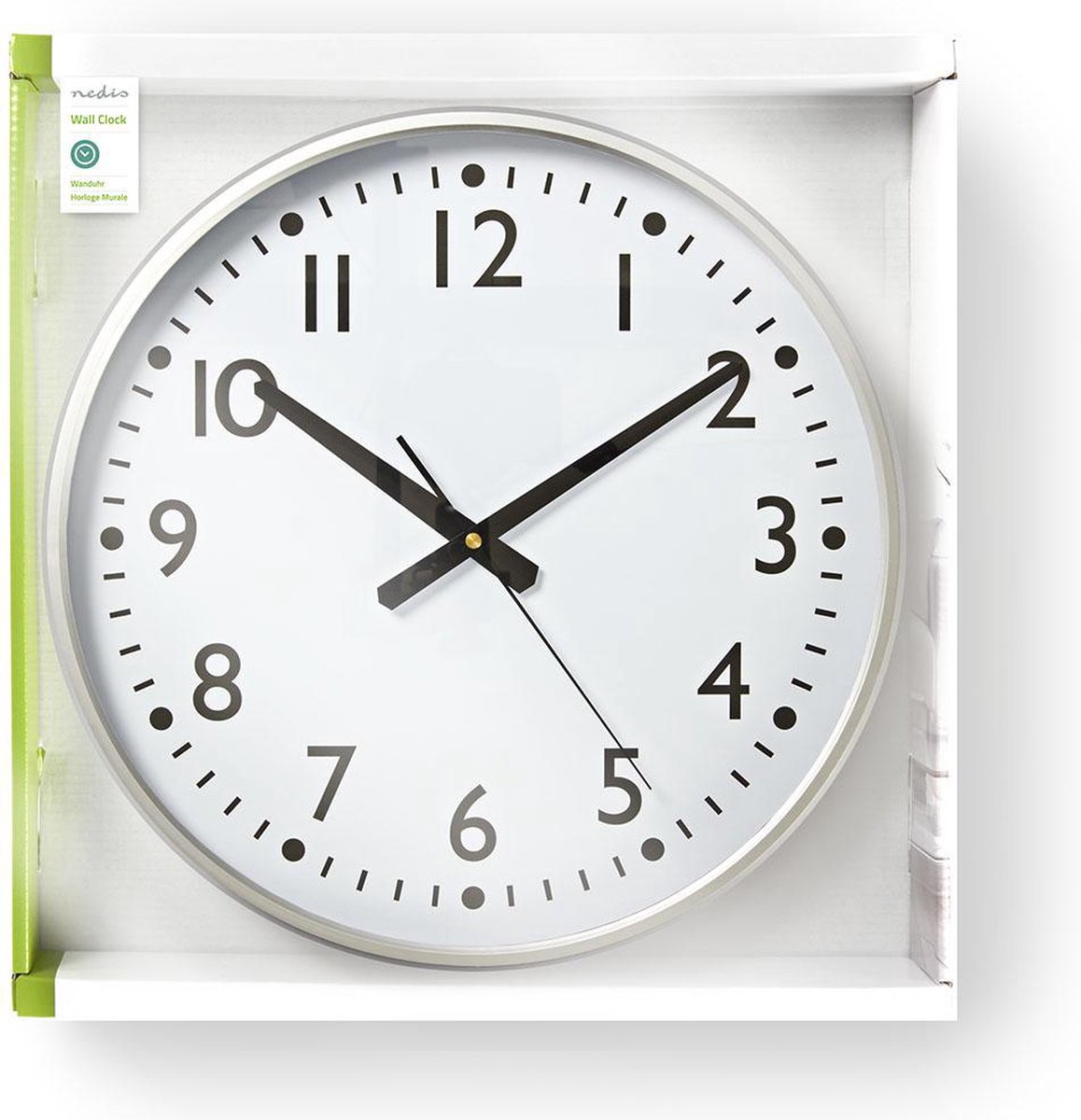 Nedis Ronde Moderne Wandklok 38cm Met Grote Cijfers Zilver - Wit