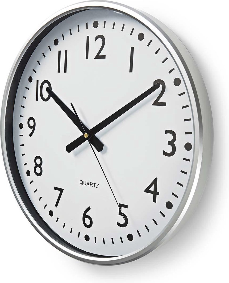 Nedis Ronde Moderne Wandklok 38cm Met Grote Cijfers Zilver - Wit