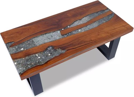 Vidaxl Salontafel Massief Teakhout Hars 100x50 Cm - Marrón