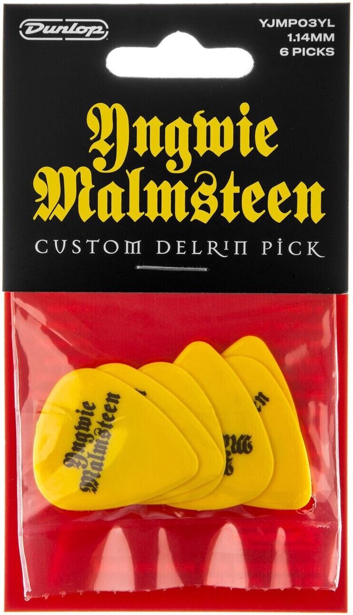 Dunlop YJMP03YL Yngwie Malmsteen Custom Delrin Pick Yellow 1.14 mm plectrumset (6 stuks)