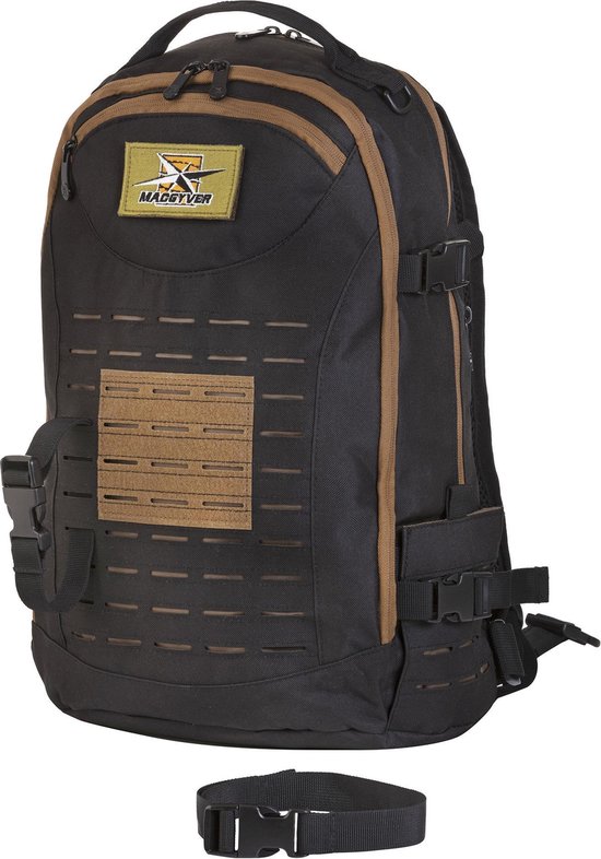 MACGYVER Tactical Backpack Met 15 Inch Laptopvak Rugzak 27 Liter Oersterk Incl. Regenhoes - Zwart