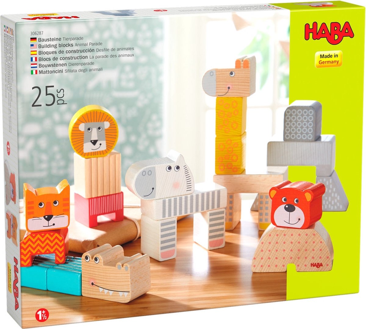 HABA bouwstenen Dierenparade junior 28,3 cm hout bruin 25 stuks