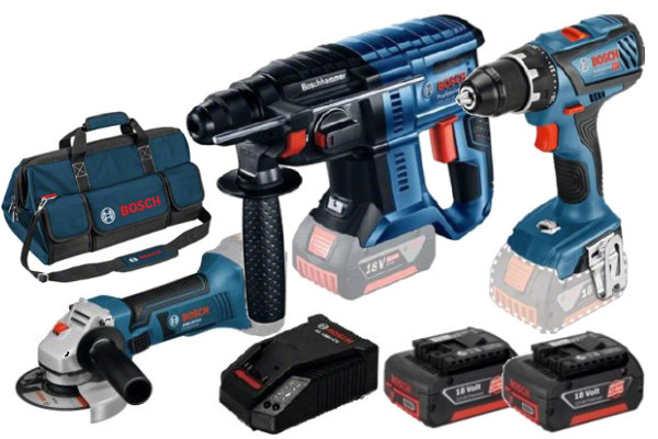 Bosch Toolkit 3 | combiset 18V | GSR 18 V-28 + GWS 18-125 + GBH 18 V-21 | 5.0Ah | in tas