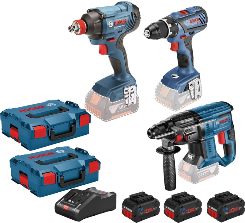 Bosch 3 TOOLKIT GSR 18V-28 + GDX 18V-180 + GBH 18V-21 | 3x 4,0 Ah ProCore | L-Boxx