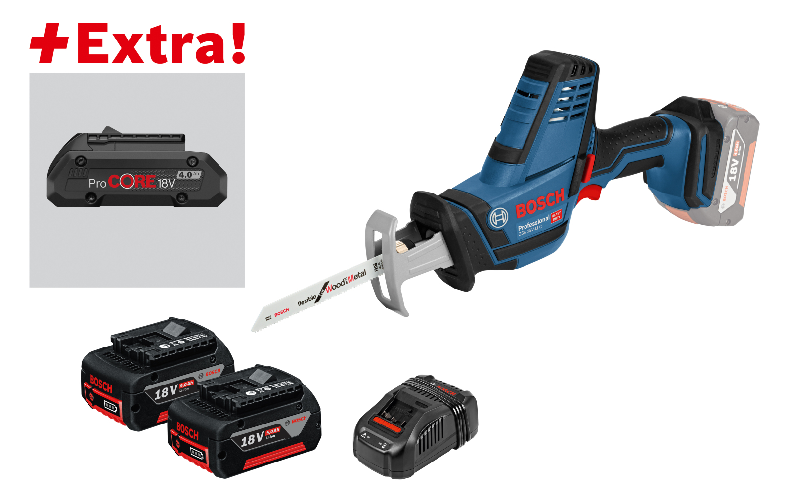 Bosch GSA 18 V-LI C Professional Accu reciprozaag 5.0 Ah | in L-BOXX + Extra ProCORE18V 4,0Ah