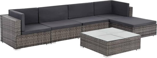 Vidaxl 6-delige Loungeset Met Kussens Poly Rattan - Gris