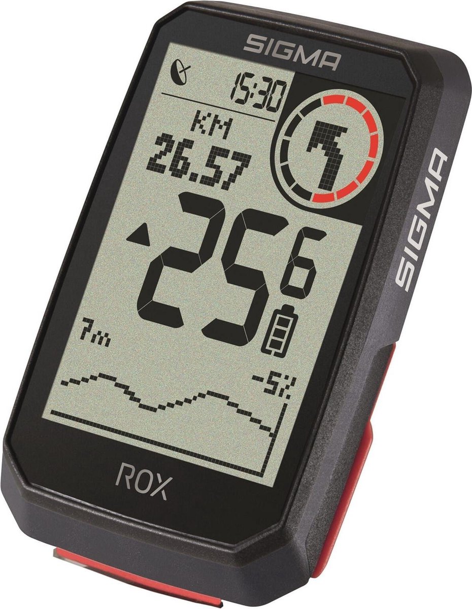 Sigma fietscomputer Rox 4.0 GPS 73.6 mm zwart/rood 5 delig